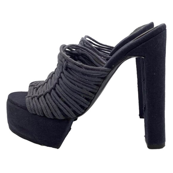 TRUE VINTAGE 70s Macrame Caged Platform Sandals Chunky Heel Coruna's by Noble - Picture 5 of 11